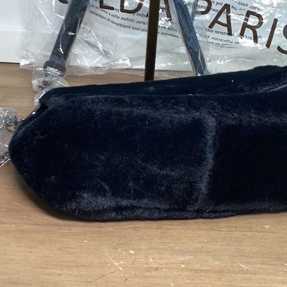 Black Velvet Shoulder Bag with Silver Chain - Picture 8 of 10